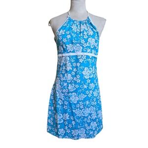 Vtg y2k Street Flower Halter Dress Turquoise Floral Sleeveless Mini Dress Medium